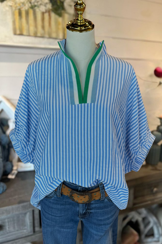 Oversized Striped Half Collar Top