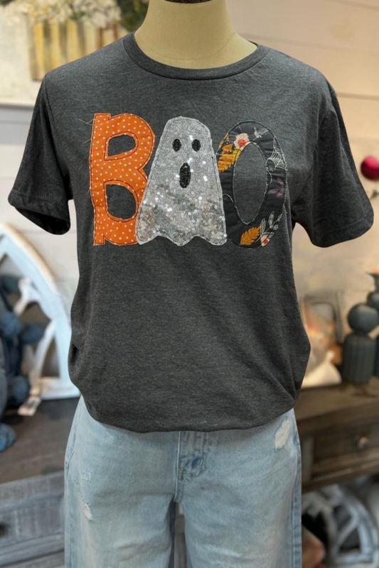 Patchwork Halloween Boo Sequins Tee