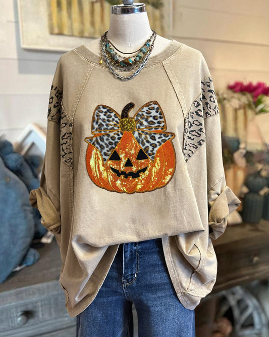 Pumpkin Leopard Sequin Sweatshirt