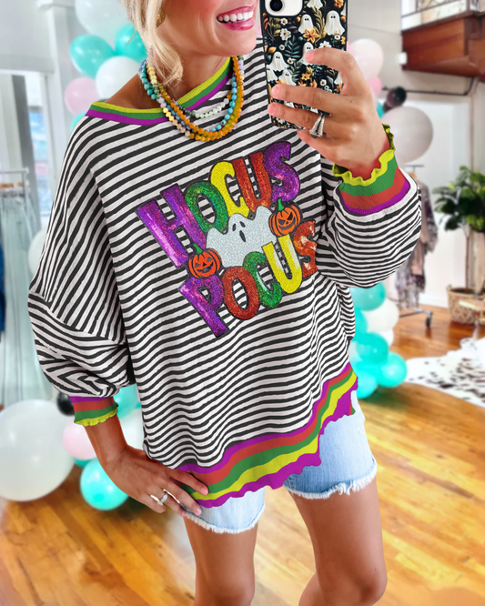 Fun Halloween Themed Sequin Striped Sweatshirt